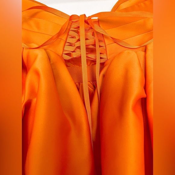 ROTATE BIRGER CHRISTENSEN CARMINA RUFFLED SATIN MINI DRESS IN ORANGE - Picture 6 of 16